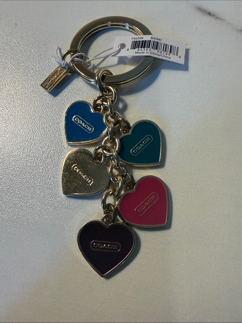 Coach Multicolor Enamel Heart Keyring - Blue, Teal, Gold, Pink, Purple